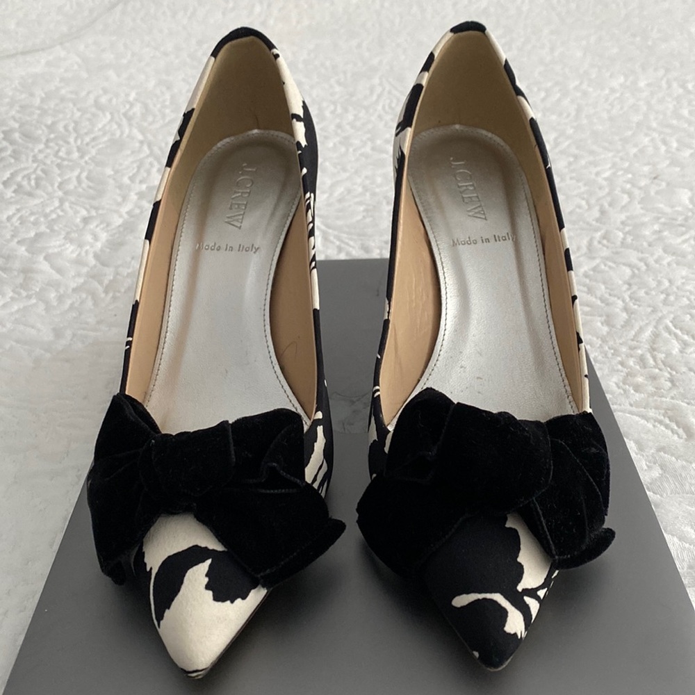 Black and white JCREW heels with velvet bow. Size 7.5. Worn twice